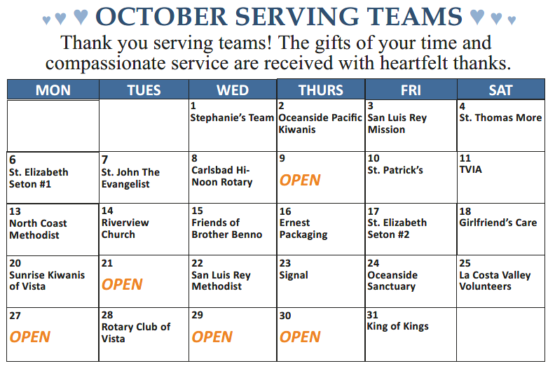 Oct 25 serving teams